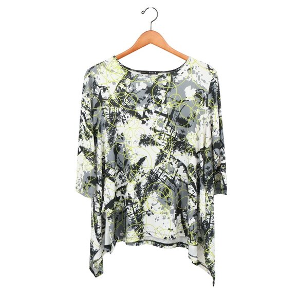 Kozan Juliet Asymmetrical Hem Graffiti Print Tunic Top Gray White Black S - Picture 3 of 5